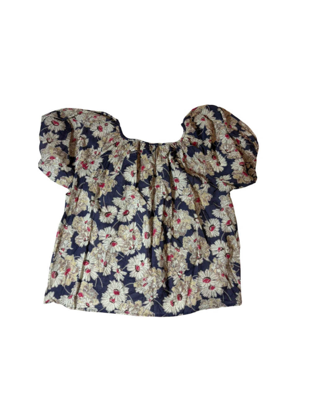THE GREAT Floral Cotton Peasant Blouse Size 3 Large Puff Sleeve Boho